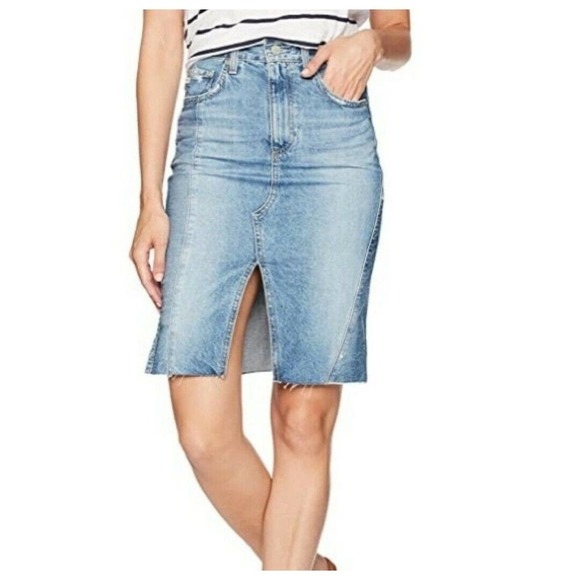 Adriano Goldschmied Distressed Fringe Denim Emery High Rise Skirt Women'… - Picture 1 of 11